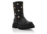 Schnürstiefelette PHILIPP PLEIN "Mit Nietenverzierungen", Jungen, Gr. 24, Normalschaft, 02, schwarz, Schuhe Schnürstiefelette