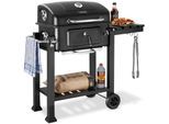 tectake® Holzkohlegrill, mit 2 Rädern, höhenverstellbare Holzkohlewanne mit Ascheschublade, 110 x 64 x 104 cm, untere Gitterablage