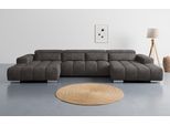 Wohnlandschaft COTTA "Orion U-Form, B: 400 cm", stone, B:400cm T:186cm, 96% POLYESTER (PES) 4% POLYAMID (PA), Sofas, Wohnlandschaft, Kopfteilverstellung & 4 Kissen, optional elektr. Sitztiefenverstellung