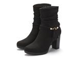Stiefelette LASCANA, Damen, Gr. 39, schwarz, Obermaterial: 100% Textilmaterial. Decksohle: 100% Lederimitat. Futter: 100% Textilmaterial. Laufsohle: 100% Synthetik, Flechtoptik, unifarben, Schuhe Stiefelette, Stiefel, Boots mit Blockabsatz und Schmuckelement VEGAN
