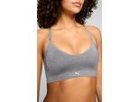 Sport-Bustier PUMA "PUMA WOMEN 3D KNIT SPORT TRIANGLE TOP", Damen, Gr. S, N-Gr, grau melange, Single Jersey, Obermaterial: 65% Polyamid, 24% Polyester, 11% Elasthan, BHs, wendbare und verstellbare Träger für einen personalisierten Look