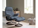 Relaxsessel STRESSLESS "Sunrise", blau (sparrow blau paloma), B:83cm H:105cm T:74cm, Leder BATICK: BATICK ist ein leicht korrigiertes, durchgefärbtes und genarbtes Möbelleder, bei dem die meisten Unebenheiten und Spuren in der Regel entfernt wurden.;Leder PALOMA: PALOMA ist ein durchgefärbtes Semianilin-Möbelleder mit natürlicher Narbung.;ROHLEDER Stoff Q2 FARON: Ein fester zuverlässiger Bouclé mi