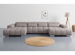 Wohnlandschaft COTTA "Orion U-Form, B: 400 cm", stone, B:400cm T:186cm, 100% POLYESTER (PES), Sofas, Wohnlandschaft, Kopfteilverstellung & 4 Kissen, optional elektr. Sitztiefenverstellung