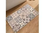 Badematte GINO FALCONE "Aquata GF-160, Badvorleger, Badezimmer Teppich", bunt (beige), H:7mm, Kunstfaser, Badematten, Badematte, Badteppich, bedruckt, Fliesen Optik, rechteckig