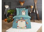 Kinderbettwäsche GOOD MORNING "Borax", petrol, B/L: 135cm x 200cm, 1 Stk., 1 Stk., Flanell, B/L: 80cm x 80cm, 2 Stk., Flanell, Obermaterial: 100% Baumwolle, Bettwäsche, Flanell Biber, 135x200, Warm, Reißverschluss, Wende, Kind, Winter