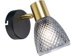NÄVE Wandleuchte "Lindita", gold (schwarz), 1, Ø 8,5cm H: 14cm, 1 Stk., Leuchten, 1er Spot, Relief-Glasschirm smokey, Gestell messing matt, 1x E14 exkl., Wandleuchte