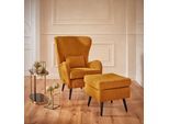 Sessel HOME AFFAIRE "Sallito, Ohrensessel, TV-Sessel", gelb (curry), B:76cm H:109cm T:85cm, Struktur Hahnentritt (67% Polypropylen, 33% Polyester);Samtoptik (100% Polyester);Fellimitat (100% Polyester);Samtcord (92% Polyester, 8% Polyamid);Struktur (100% Polyester);Struktur fein (100% Polyester), Sessel, Sessel, für Wohnzimmer, auch in Samtcord