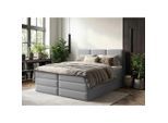 Mid.you , Grau , Textil , H2 + H3 , 180x220 cm , Made in Europe , Bettkasten, gepolstertes Kopfteil, Topper durchgehend, Wendematratze mit unterschiedlichen Härtegraden, Matratze geteilt ,