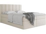 BOXBETT Amira mit Bettkasten, Boucle Weiß 140/200 cm – 7-Zonen Taschenfederkern-Matratze & Komfortschaum-Topper