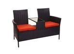 POLY-RATTAN SITZBANK MIT TISCH Schwarz, Orange