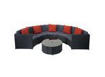 POLY-RATTAN GARNITUR RUND Schwarz, Anthrazit, Orange