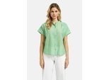 Kurzarmbluse MILANO ITALY, Damen, Gr. 38, mint, Web, Material: 100% Baumwolle, gestreift, regular fit normal, hoch geschlossener Ausschnitt, weit offene Kante, Blusen, mit überschnittener Schulter