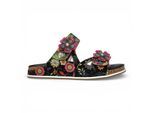 Laura Vita Damen-Sandalen Brcyano 32, schwarz, mit Blumenmuster, aus Leder, Riemchen