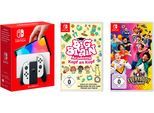 NINTENDO SWITCH Konsolen-Set "OLED + Gratis Big Brain Academy + Everybody 1-2-Switch", weiß, B:24,2cm H:1,39cm T:10,2cm, Spielekonsolen, Konsolen-Set