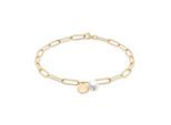 Armband S.OLIVER "Tag and Pearl", gelbgoldfarben, weiß, Armbänder, Damen, 21cm, Edelstahl Perlen, Edelstahl, Perlen, Armband, mit Perle (imitiert)