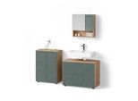 BADMÖBEL-SET Ronco Grün/Goldkraft Eiche 3 Teile, mit Unterschrank 80 cm