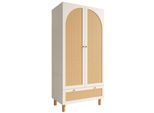 KLEIDERSCHRANK Weiß mit Rattan & Schublade Landhausstil 180×85×52 cm