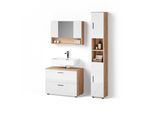 BADMÖBEL-SET Ronco Weiß Hochglanz/Goldkraft Eiche 3 Teile, mit Spiegelschrank 80 cm