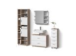 BADMÖBEL-SET Eisak Weiß/Sonoma 4 Teile, mit Hochschrank
