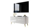 TV-ELEMENT AURA 100 Weiß Hochglanz mit LED-Beleuchtung – Beinfarbe: Gold