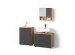 BADMÖBEL-SET Ronco Anthrazit mit Wabenstruktur 3 Teile, mit Unterschrank 80 cm