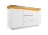 SIDEBOARD 140 cm in Weiß Hochglanz mit Smart-LED & 3 Schubladen