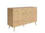SIDEBOARD mit 9 Schubladen, Eisenbeinen & geometrischem Muster