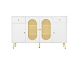 SIDEBOARD weiß rattan 140cm 4 türen 2 schubladen