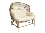 GARTENSCHAUKEL 145 cm Natur PE-Rattan 2-Sitzer Schaukelstuhl mit Kissen & Metallgestell für Balkon und Terrasse