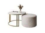 COUCHTISCH mit Hocker LORI MAT gebürstetes Gold/Marmor Levanto/Coral 65