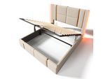POLSTERBETT Leinen Beige mit LED USB Typ C Stauraum 160×200 cm