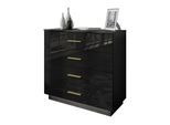 KOMMODE LINA 95 mit Griffen Schwarzer Glanz LED Griffe Gold