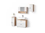 BADMÖBEL-SET Ronco Weiß Hochglanz/Goldkraft Eiche 4 Teile