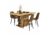 TISCHGRUPPE 5-teilig Kompakter Esstisch 110–130 cm mit Regal-Stauraum & 4 Stühle