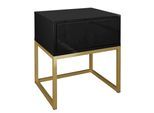NACHTTISCH BLANCO GOLD auf goldenem Gestell Schwarz PUSH OPEN
