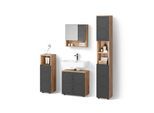 BADMÖBEL-SET Ronco Anthrazit mit Wabenstruktur 4 Teile, mit Hochschrank