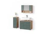 BADMÖBEL-SET Ronco Grün/Goldkraft Eiche 3 Teile, mit Schubladenschrank und Midischrank