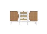 SIDEBOARD in Weiß & Holz-Optik Rattankommode mit 3 Schubladen & Bogen-Design