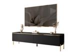 TV-LOWBOARD AURORA Schwarz Matt mit gerade Goldchrom Fuße und LED Beleuchtung