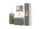 BADMÖBEL-SET Ronco Grün/Goldkraft Eiche 4 Teile, mit Schubladenschrank und Hochschrank