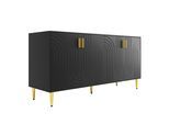 SIDEBOARD Wellenfront mit goldenen Griffen & Füßen Schwarzes