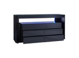 SIDEBOARD mit 6 Schubladen und LED Schwarz