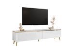 TV-LOWBOARD AURORA Weiß mit schräge Goldchrom Fuße