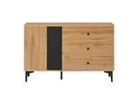 SIDEBOARD 120 cm Naturholz & Schwarz mit Tür, 3 Schubladen & Metallbeinen im skandinavischen Stil