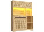 HIGHBOARD Holzoptik Natur mit LED & Geflochtenen Glastüren