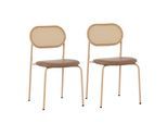 ESSZIMMERSTUHL Set 2er Braun PU & Rattan Polsterstuhl mit Metallbeinen