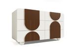 SIDEBOARD Weiß Holzleisten mit 6 Schubladen Geschwungenes Design 121×71 cm