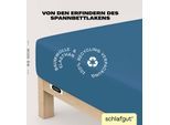 Spannbettlaken SCHLAFGUT "EASY JERSEY ELASTHAN Bettlaken, 170 g/m², 95% Baumwolle, 5% Elasthan", blau (blau mid), 1 Stk., Jersey, 140-160x200-220 30cm, Jersey, Obermaterial: 95% Baumwolle, 5% Elasthan, Bettlaken, Spannbettlaken, Spannbettlaken bis 30 cm Höhe, bügelfrei, pflegeleicht, perfekter Sitz