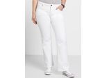 Bootcut-Jeans SHEEGO, Damen, Gr. 50, Normalgrößen, weiß (weiß denim), 75% Baumwolle, 24% Polyester, 1% Elasthan, 98% Baumwolle, 2% Elasthan, unifarben, lang, Jeans
