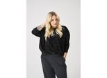 Oversize-Shirt ONLY CARMAKOMA "CARSILVERY GLAMOUR LUREX 3/4 TOP NOOS", Damen, Gr. L, schwarz (schwarz detail:silber lurex), Jersey, Obermaterial: 60% Polyester, 24% Viskose, 16% metallisierte Fasern, unifarben, regular fit hüftbedeckend, Rundhals, Shirts